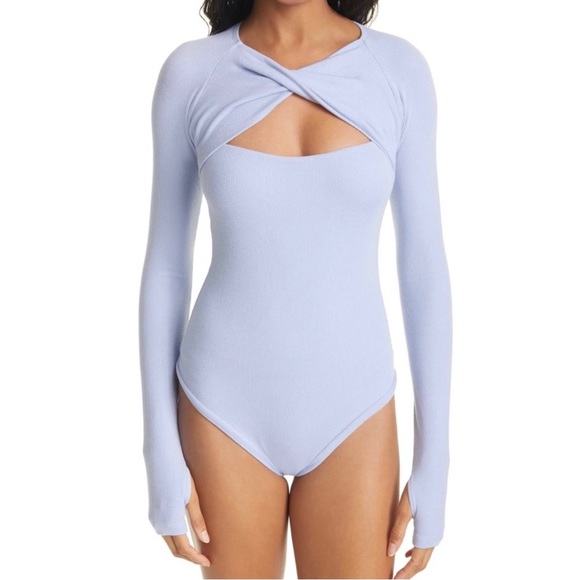 ALIX NYC BLUE RIBBED LONG SLEEVE BODYSUIT - Picture 2 of 9